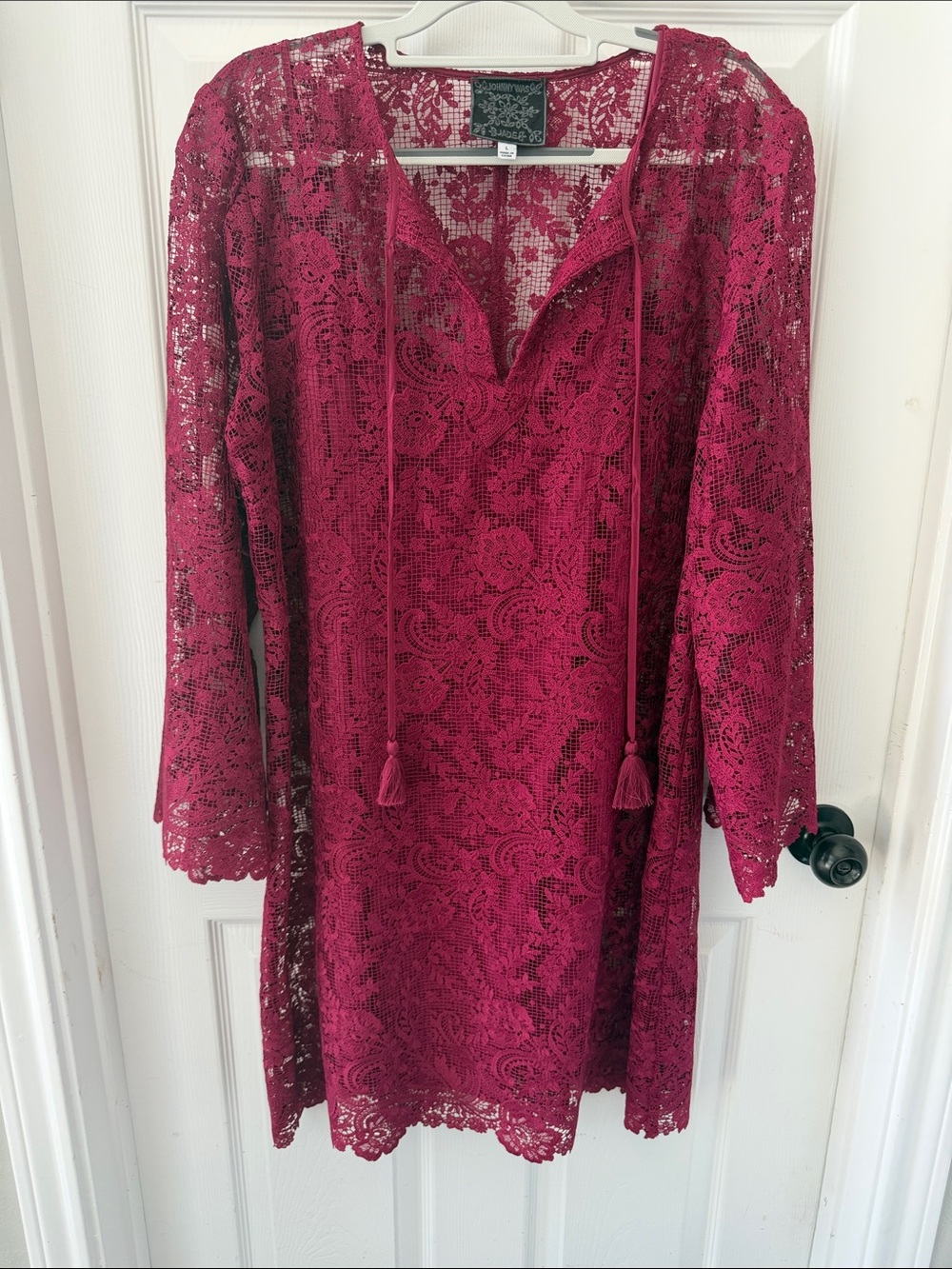 Johnny Was Magenta Lace Tunic with Floral Motif